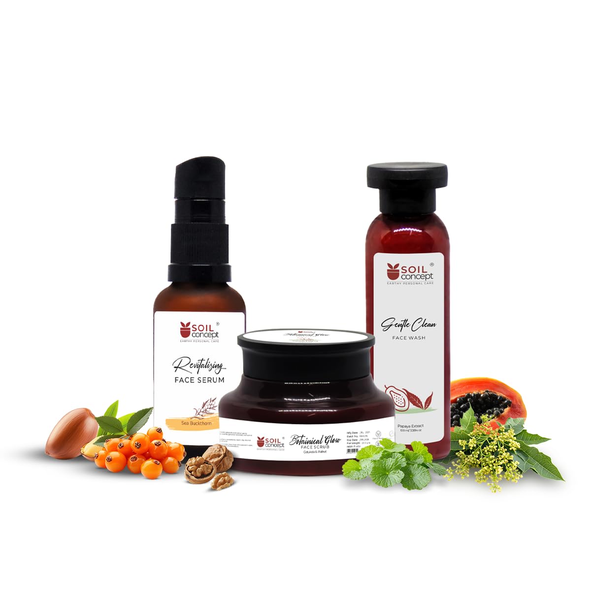 Soil Concept Complete Face Care Combo | Gotukola & Walnut Face Scrub, Neem & Papaya Face Wash, Seabuckthorn & Jojoba Face Serum | Deep Cleansing, Hydration & Glow | Paraben & Sulfate-Free-image-29