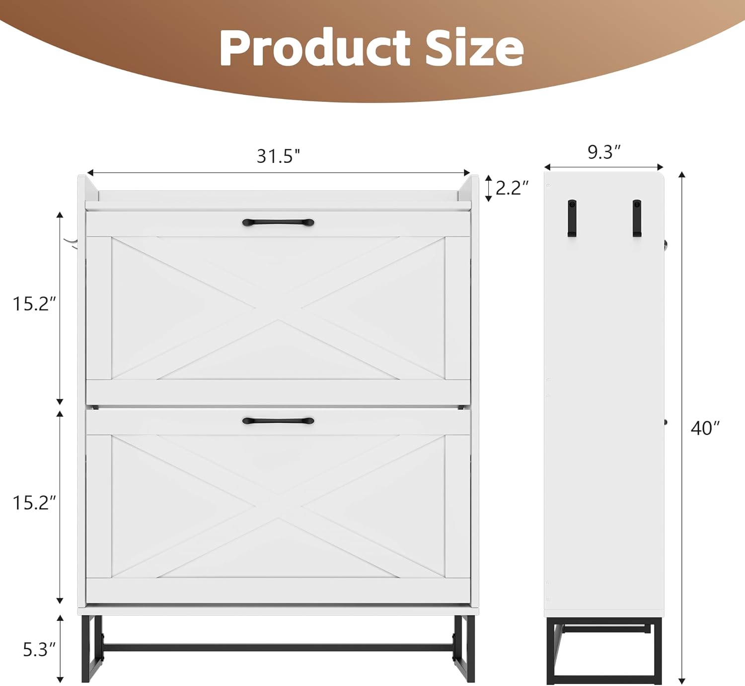 NUNU LAB Shoe Storage Cabinet for Entryway with 2 Flip Drawers & Adjustable Shelf, Space-Saving Narrow Shoe Organizer for Entryway, Hallway, Front Door – Holds 12+ Pairs