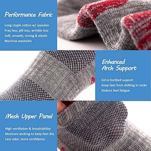 u&i Men's Performance Cushion Cotton Low Cut Ankle Athletic Socks with Tab, Grey, 12-15 (6-Pack)4