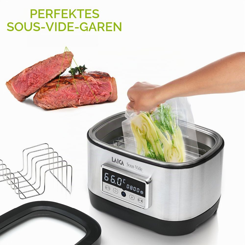 LAICA Sous Vide – 8 L, 700W, Digitales Display, Timer, Temperaturregelung, Touch-Sensor, Touch-Aktivierung, Edelstahlgehäuse – Für Vakuumbeutel und Präzises Garen Geeignet