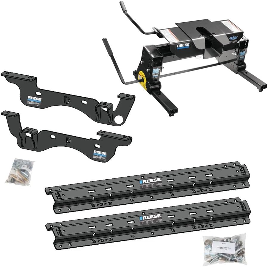 Reese 16K Dual Jaw Fifth Wheel Trailer Hitch with Square Slider + ISR Above Bed Outboard Rail Kit - Fits Short Bed Trucks for 2023-2026 Ford F250 F350 F450