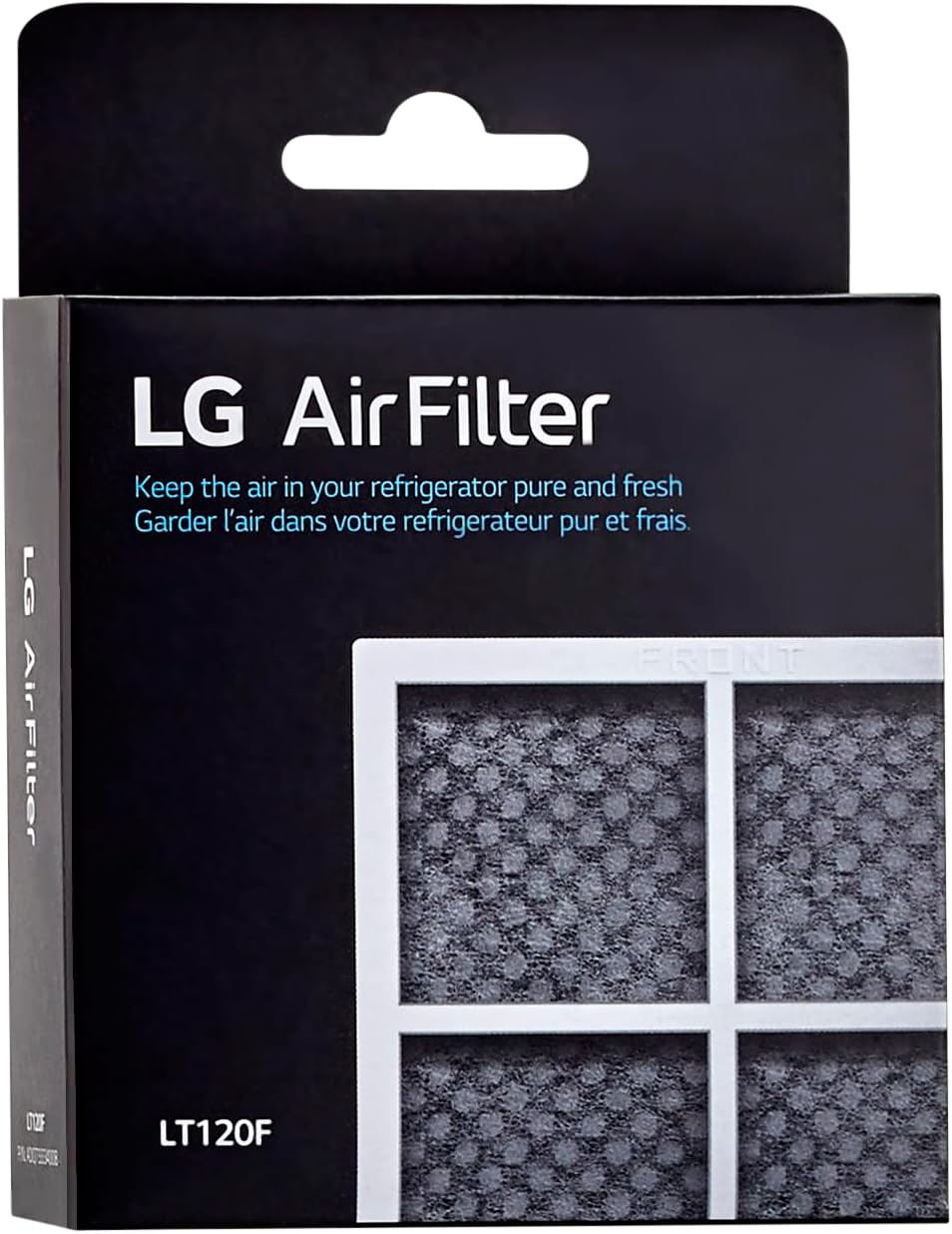 New LG LT120F air filter being placed into the filter cover