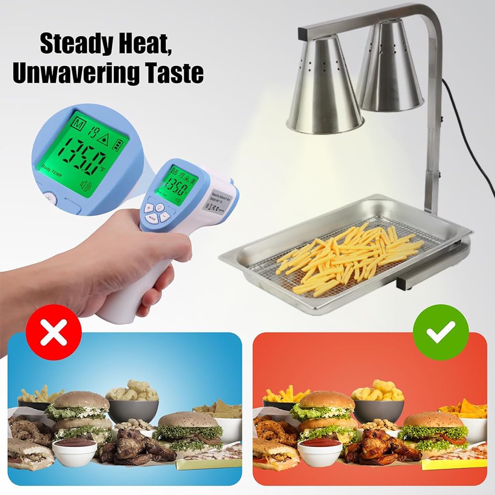 Lampada riscaldante per Alimenti da banco, scaldavivande Elettrico Portatile con Tre lampadine da 250 W, Lampada scaldavivande Regolabile in Altezza per casa, Ristorante