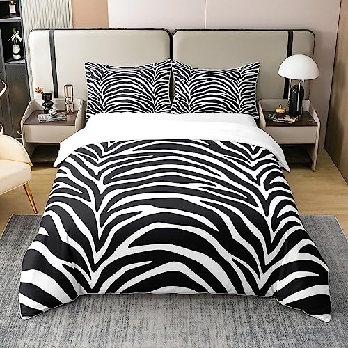 Homemissing Zèbre Rayures 100% Coton Housse de Couette 220x240cm Rayures Géométriques Coton Housse de Couette Faune Parure de lit Art Moderne Abstract Lettrés Set...