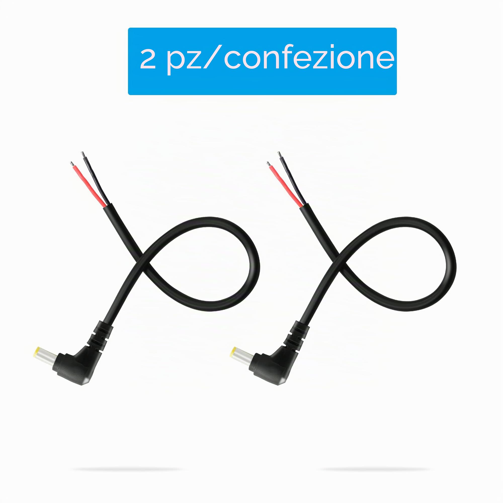 GINTOOYUN Cavo Alimentazione CC 5.5x2.5mm A 90° Con Estremità Aperta, 30cm, 18 AWG - 2 Pezzi