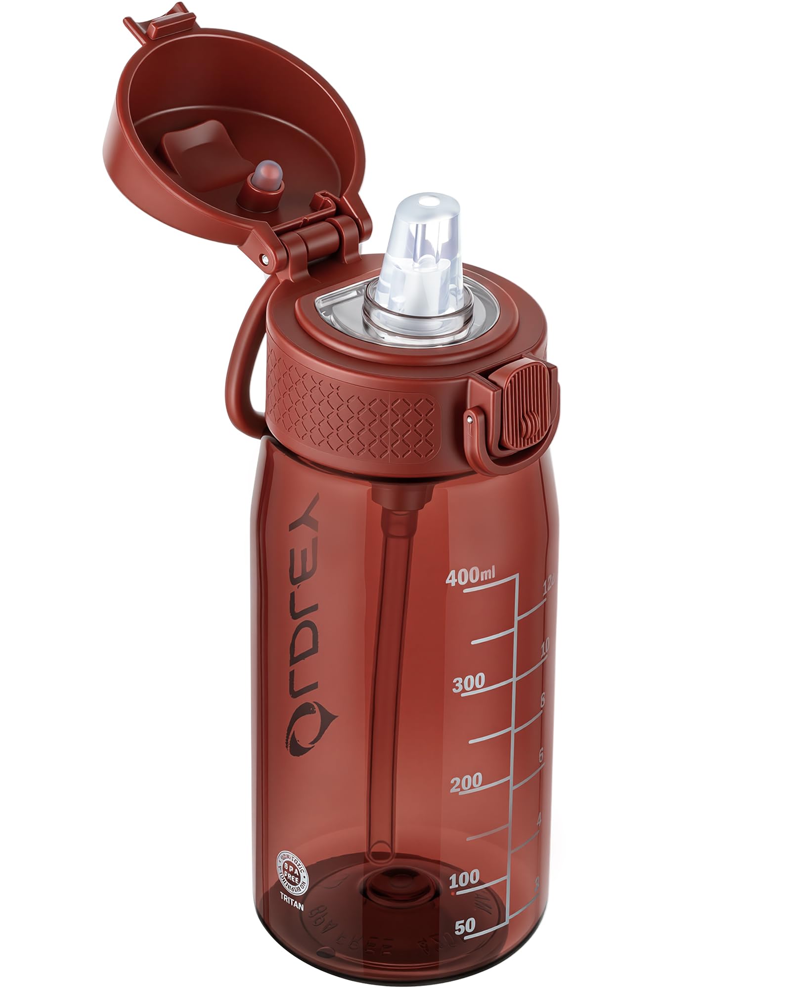 OLDLEY Kids Water Bottles with Straw 420ml/14oz BPA Free Tritan Water Bottle with Handle Leakproof Time Marker School Sports Drinking Bottle for Toddler Boys Girls (Dark Red) โ image 1