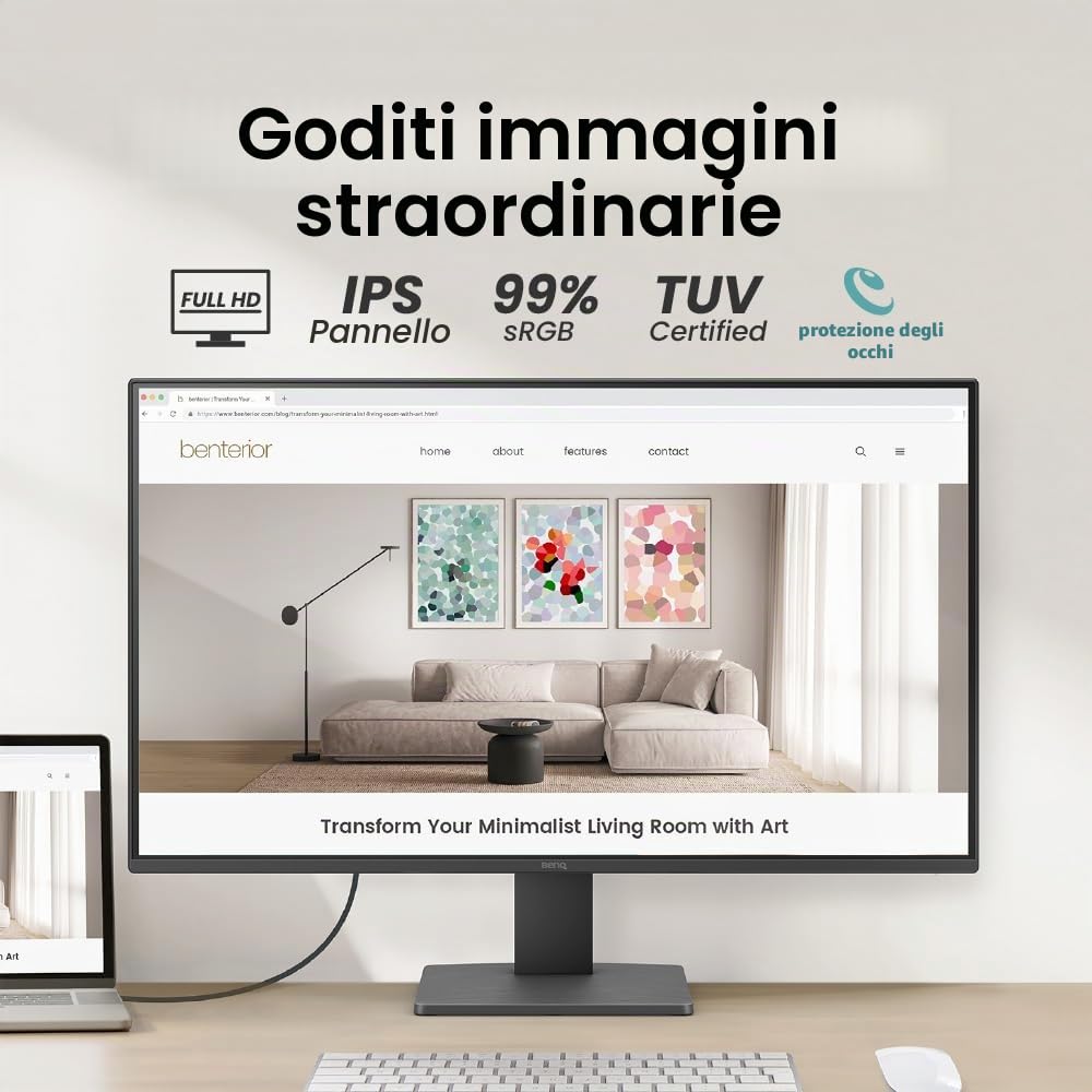 BenQ Eye-CareU GW2791 - Monitor oculare 27" 1080p FHD 100Hz IPS, HDMI, DisplayPort, 1080x1920, cornice ultra sottile, certificato TÜV, senza sfarfallio, luce blu bassa Plus, Eye-CareU