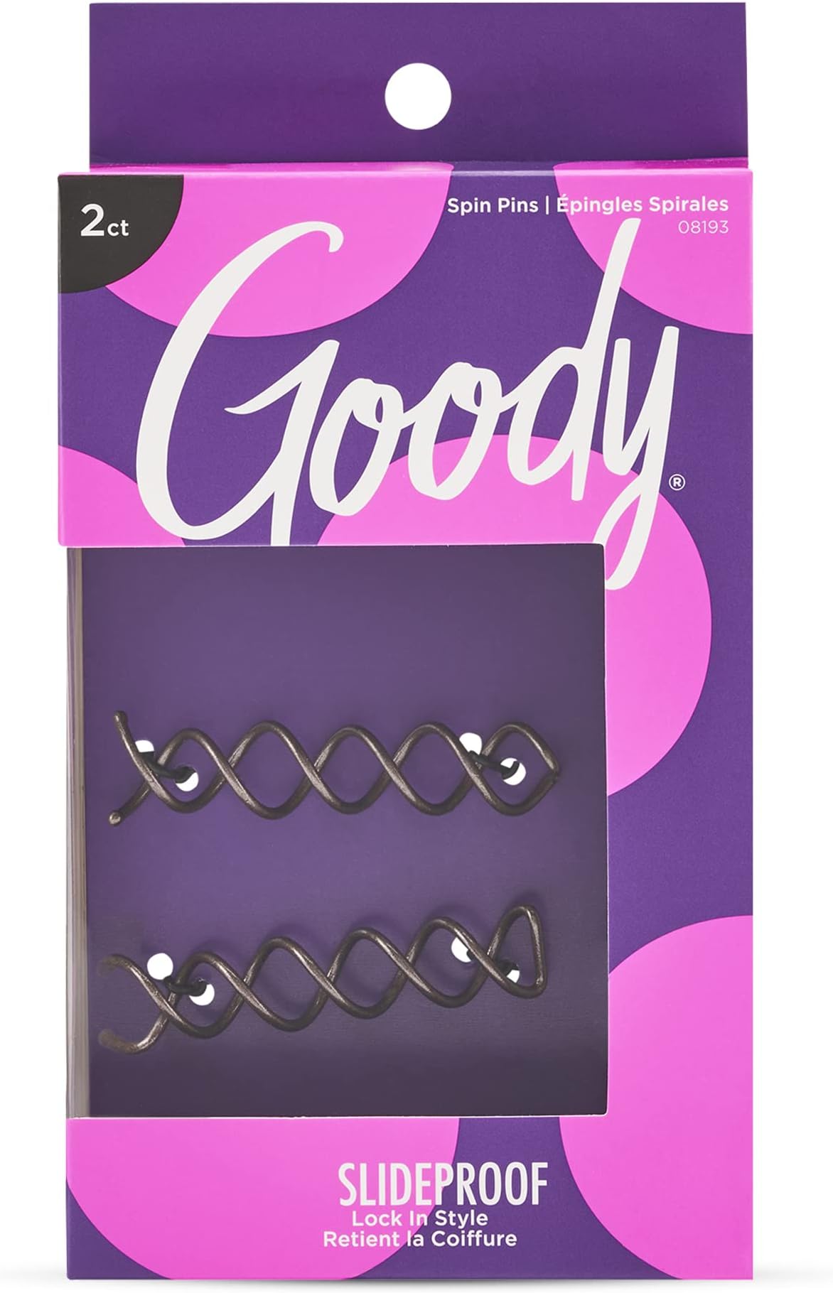 Goody Mini Spin Pins, 2 Ct, Spiral Clips for Quick & Easy Buns, All-Day Hold Twist Corkscrew Bobby Pins, Pain-Free Hair Accessories for Women, Men Boys & Girls, All Hair Types