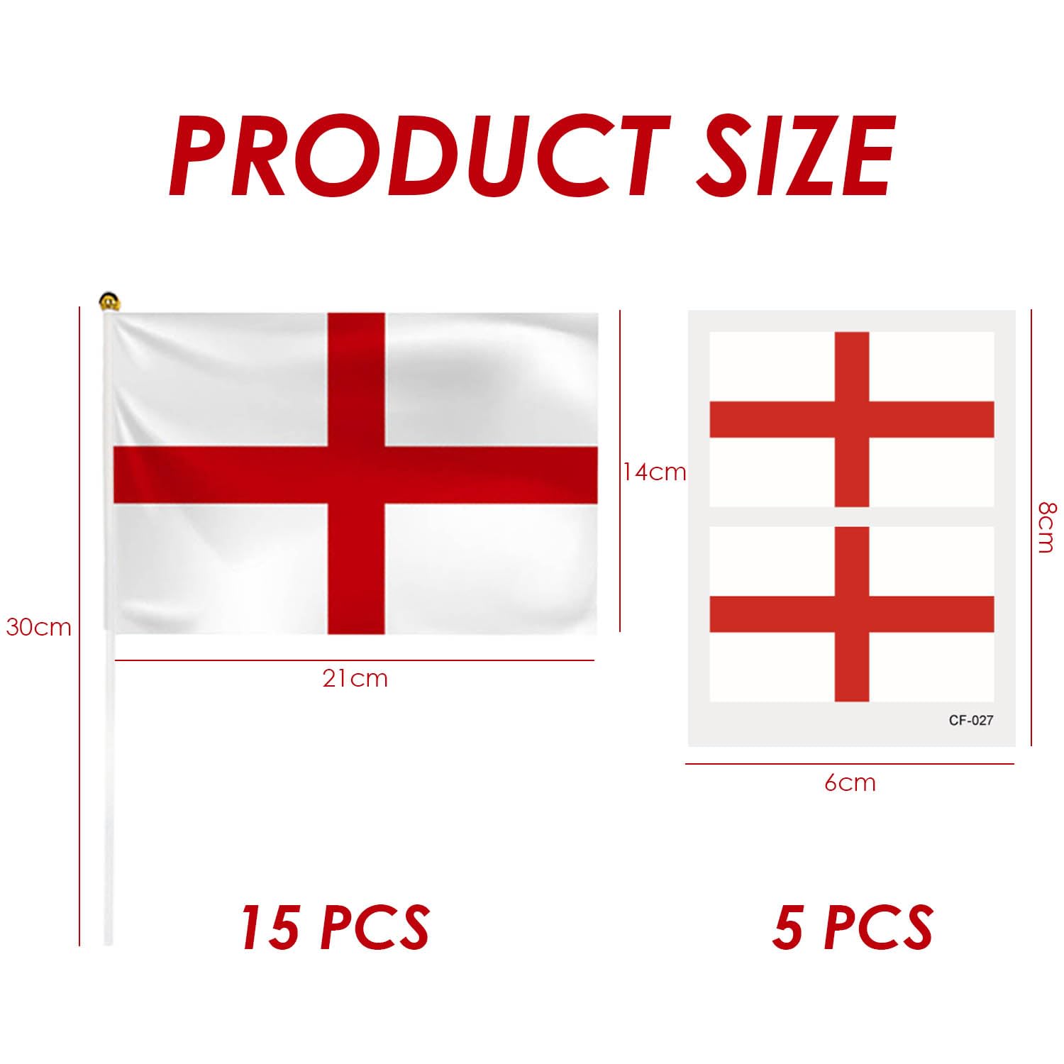 15 banderas manivelas a mano, 10 pegatinas de tatuaje, bandera de Inglaterra, bandera de Inglaterra, banderines de Inglaterra