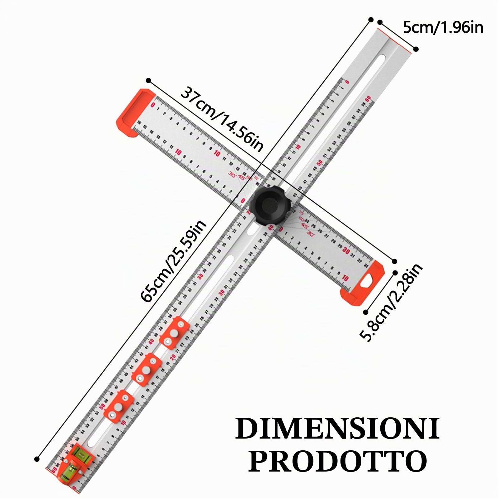 Righello Quadrato A T Di Posizionamento Del Trapano 4 In 1 - Angolo Di Alta Precisione Di 60 Cm Con Misurazione Scorrevole Regolabile