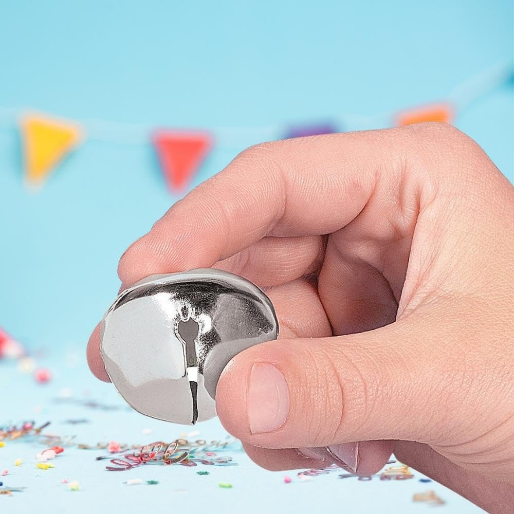 Large Silver Jingle Bells - 24Pcs - DIY Craft Supplies and Christmas Home Decor