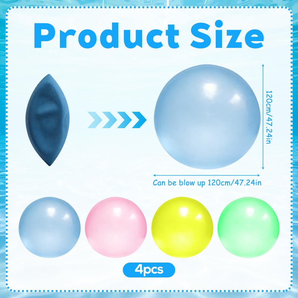 4 Pezzi Palla Gonfiabile, 120cm Palloni Gonfiabili Giganti, Palloncini Trasparenti, Giganti TPR Pallone Gonfiabile Gigante per Feste All'Aperto con Palloni da Spiaggia (Blu,Rosa,Verde,Giallo)