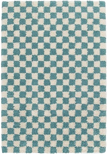 BALTA Shaggy Schachbrettmuster Teppich, Rechteckiger Teppich für das Wohnzimmer - Schlafzimmer,...