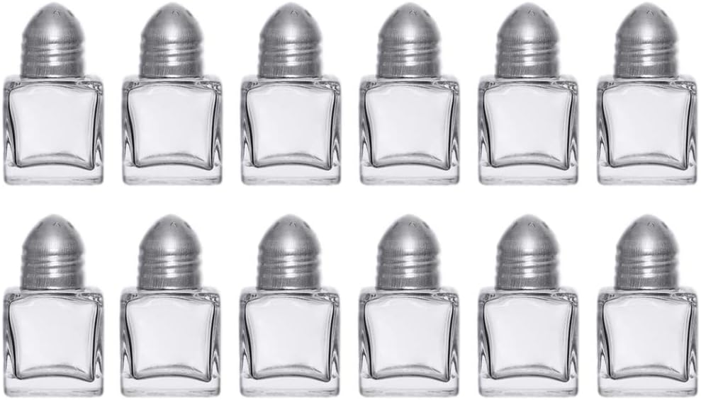 (Set of 12) Mini Salt and Pepper Shakers, 0.5 Oz Glass Cube Body, Restaurant Salt and Pepper Shakers