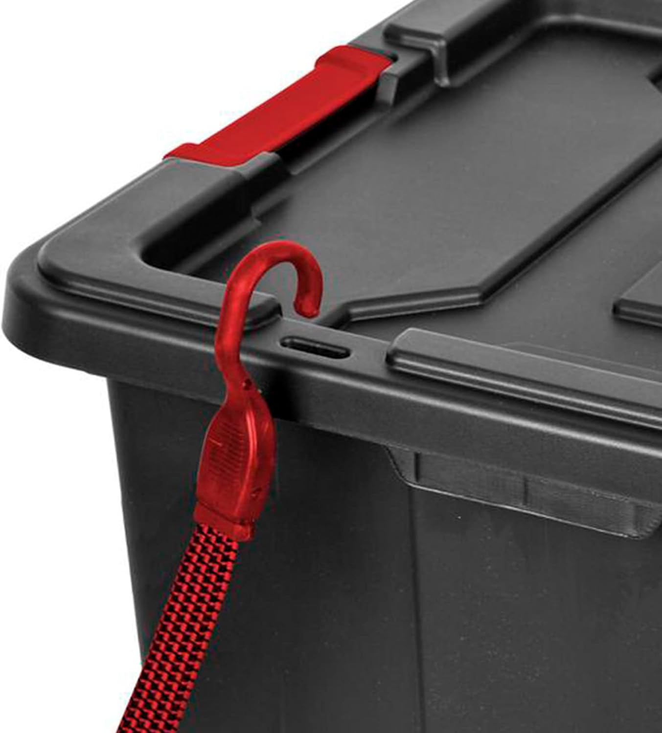 Sterilite 14669004 27 Gallon/102 Liter Industrial Tote, Black Lid & Base w/Racer Red Latches