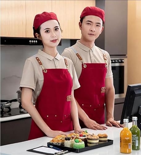 Miniatura 3 de Delantal de chef de lona, delantal de espalda cruzada para hombres y mujeres con correas ajustables y bolsillos grandes, delantal de lona,