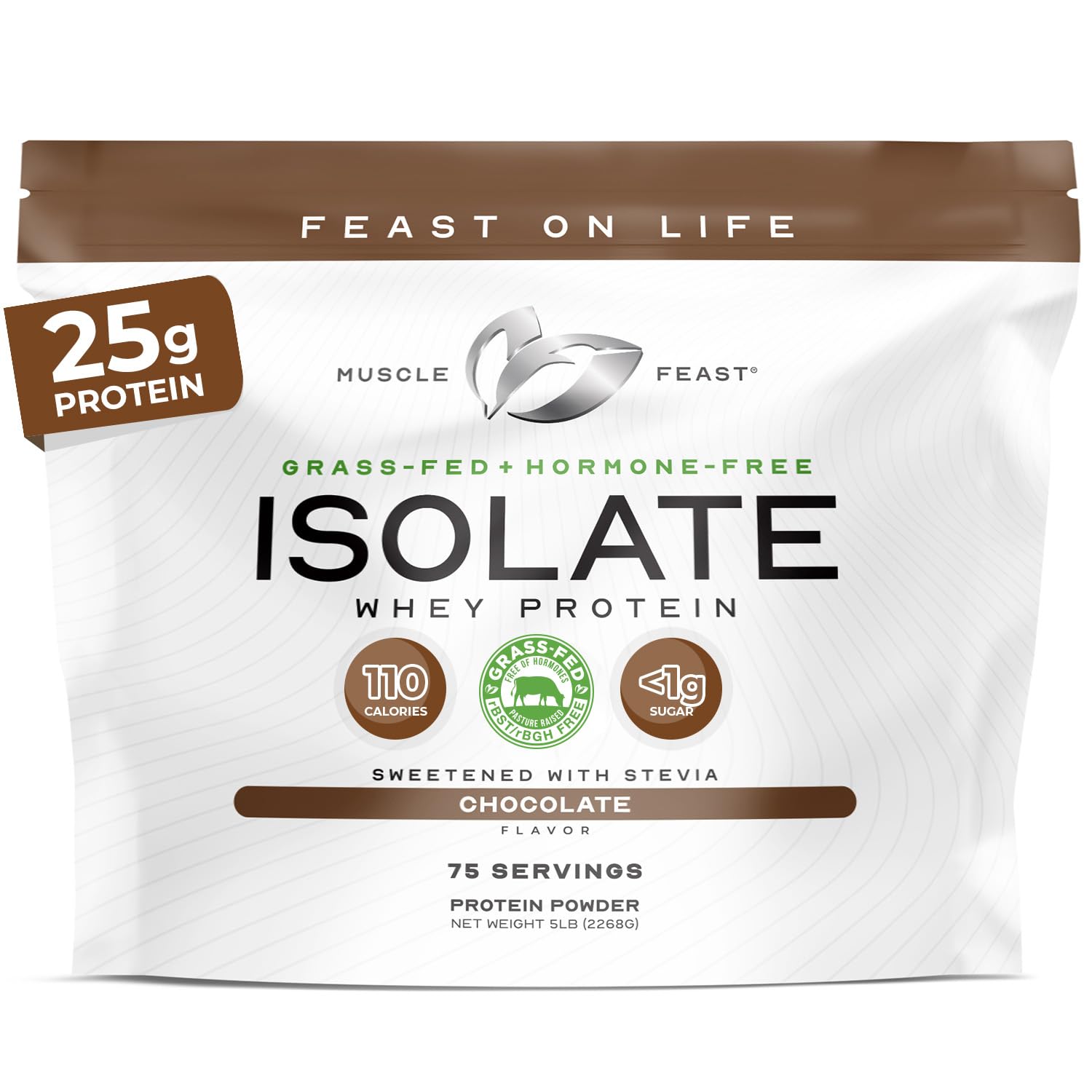 Muscle Feast Grass-Fed Whey Protein Isolate, All Natural Hormone Free Pasture Raised, Whey Isolate Protein Powder for Men and Women, Clean, Gluten-Free, Delicious Isolate Protein - Chocolate, 5lb