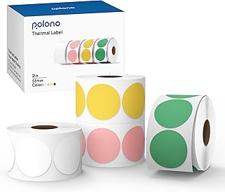 POLONO Genuine 2" Color Circle Direct Thermal Labels, Thermal Labels (Pack of 750/4 Rolls), Self-Adhesive Thermal Stickers Labels Compatible with POLONO PL60, PL70E and PL420 Shipping Label Printer
