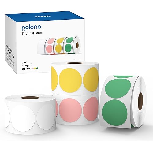 POLONO Genuine 2" Color Circle Direct Thermal Labels, Thermal Labels (Pack of 750/4 Rolls), Self-Adhesive Thermal Stickers Labels Compatible with POLONO PL60, PL70E and PL420 Shipping Label Printer