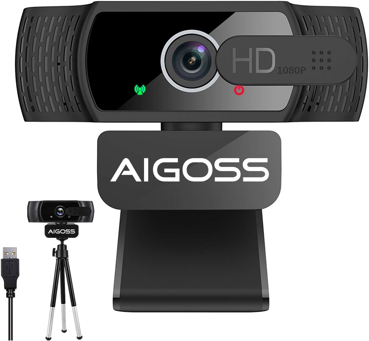 Webcam 1080P with Microphone & Privacy Cover, 360° Rotatable PC Mac USB Video Camera for Youtube, Skype Video Calling, Online Teaching/Conferencing Working - Black