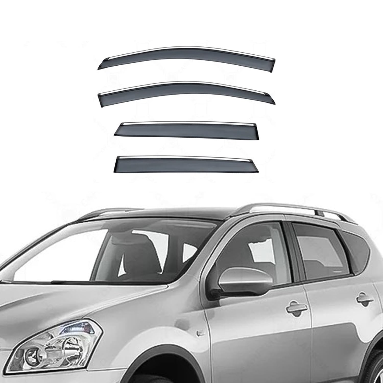 ONEMAJI 4 Piece Black Wind Deflectors for NISSAN QASHQAI MK1-J10 2006-2015, Window Visors Rain Guards Vent Shades Wind Deflector Set for Side Windows