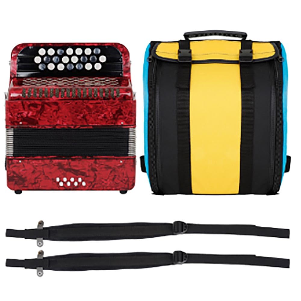 Fisarmonica, 22 tasti 8 bassi pulsante accordatura per principianti, cinghia da polso regolabile, strumento musicale portatile con borsa per il trasporto (rosso)