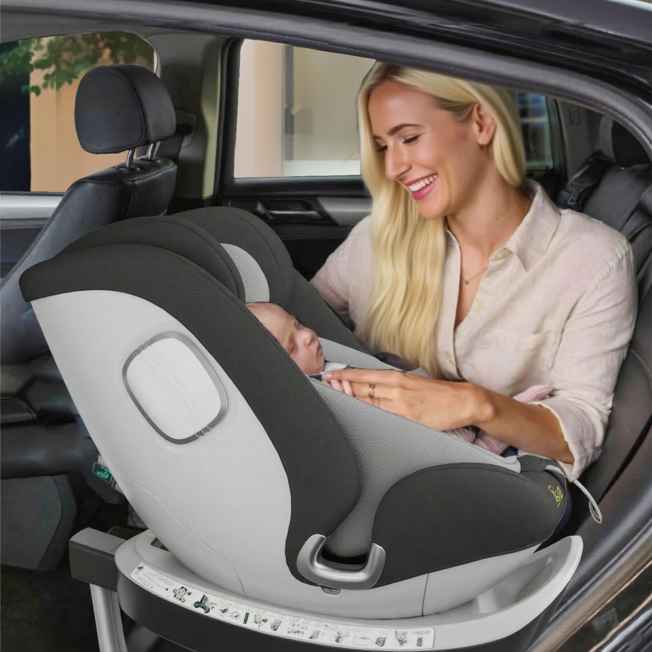 DEWINNER Seggiolini Auto da 0 a 36kg ISOFIX - Seggiolino Auto Girevole a 360°,I-Size Gruppo0+1/2/3,Cntura a 5 punti,RWF,FWF,Poggiatesta regolabile,Tettuccio Anti-UV + Gamba di Supporto,ECE R129 (Nero)