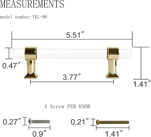 Miniatura 3 de Paquete de 5 manijas acrílicas para gabinetes, modernos tiradores de cajones dorados, manijas de gabinete de cocina, tiradores de cajón para