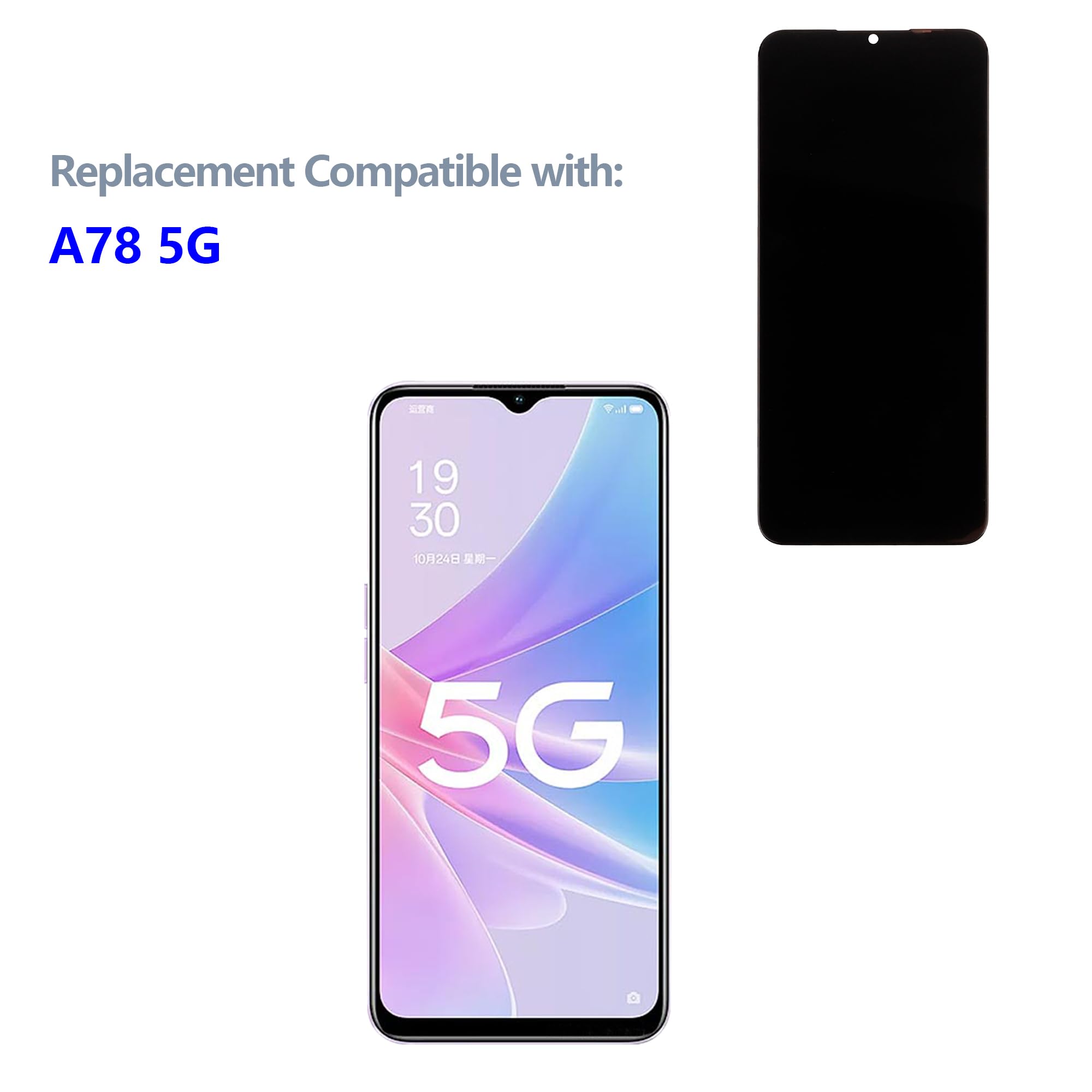 swark LCD-display, compatibel met Oppo A78 5G CPH2483, CPH2495 (zwart zonder lijst) LCD-display, touchscreen, vervanging gereedschap