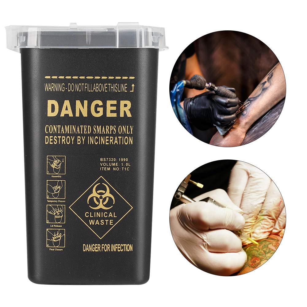 Contenitore per Rifiuti per Aghi da Tatuaggio con Lama Usa e Getta in Plastica Nero