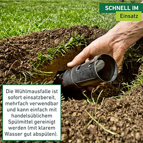 Windhager Wühlmausfalle Tube, Maulwurffalle, Lebendfalle, Tier e Röhrenfalle, Lebendfang, Maulwürfe und Wühlmäuse einfach fangen, 5,5 x 25 x 5,5 cm, 05363, Schwarz