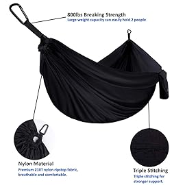 Gold Armour Camping Hammock - Portable Hammock Single Hammock Camping Accessories Gear for Outdoor Indoor Adult Kids, USA Based Brand (Black)