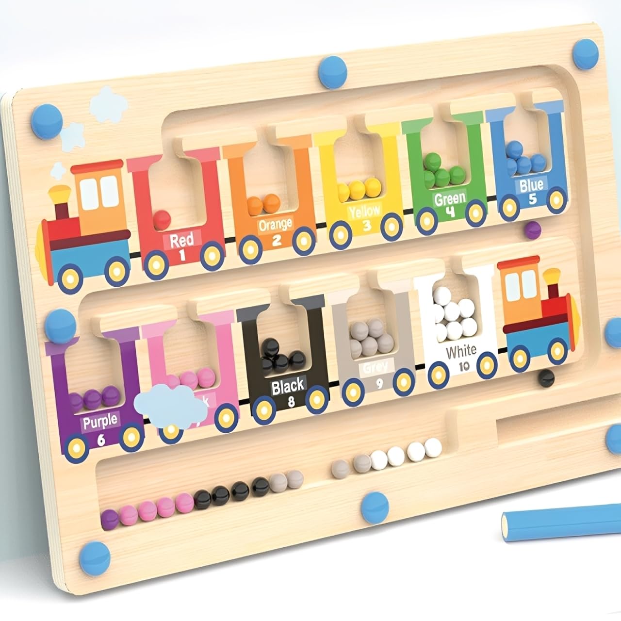 Montessori Wooden Puzzles for 2 Year Olds  Magnetic Counting & Color Matching Toy, Educational Learning Board for Toddlers 2+ Years, Train-Themed Fine Motor Skills Activity