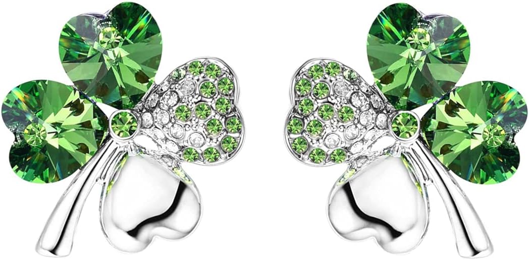 Mall of StyleFour Leaf Clover Necklace - Green St.Patrick's Day Earrings for Women - Shamrock Earrings - Irish Jewelry - Shamrock Pin Brooch - Green Clover Necklace, Earrings, Bracelet, Brooch