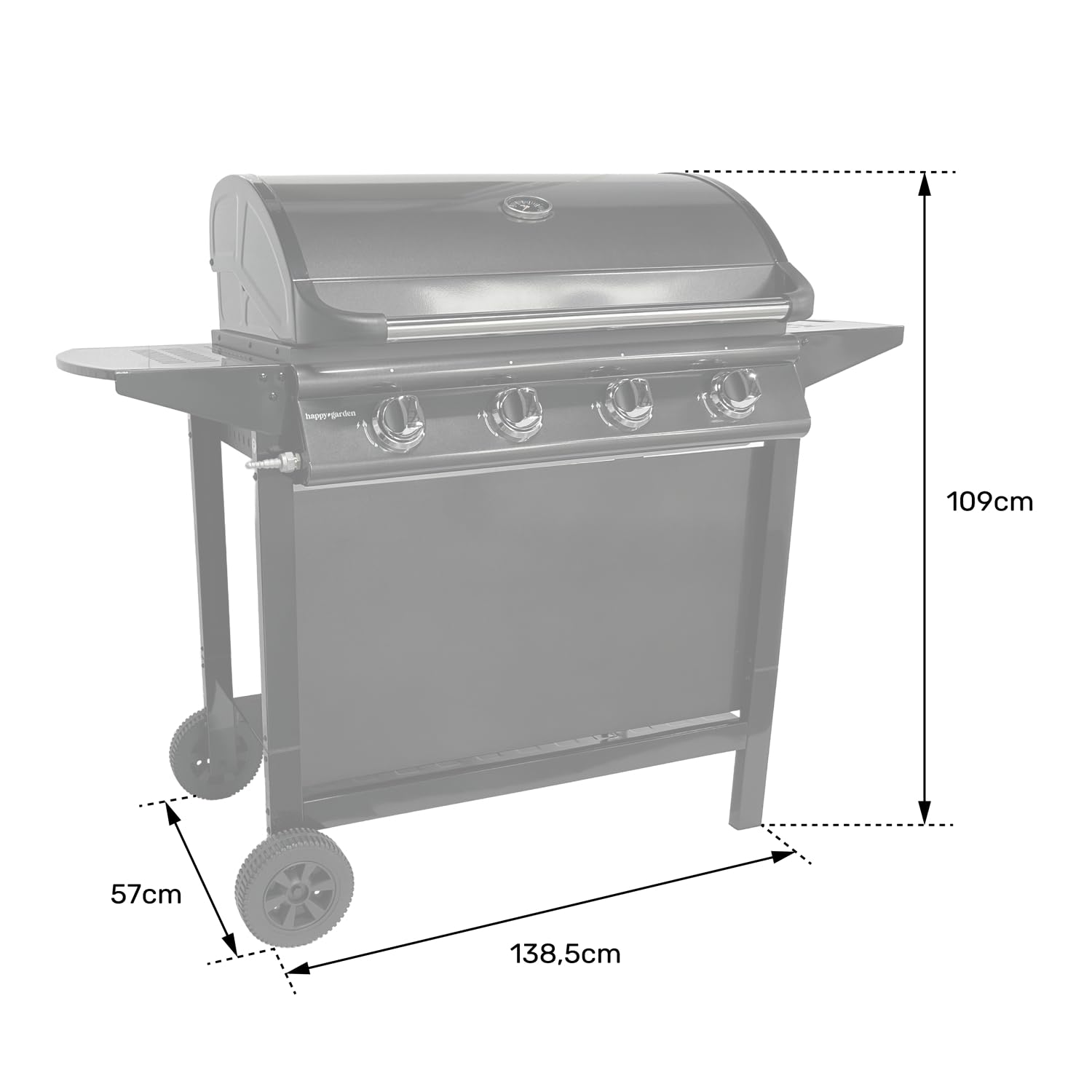 Happy Garden Barbecue au gaz RENO - 4 brûleurs avec thermomètre 14kW