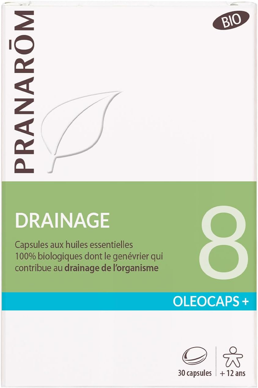 PRANARÔM – Oleocaps 8 – Drainage – Targeted Essential Oils – Peppermint, Lemon, Ginger, Cardamom, Mandarin & Juniper – 100% Natural & Organic – HECT – 30 Pre-dosed Capsules