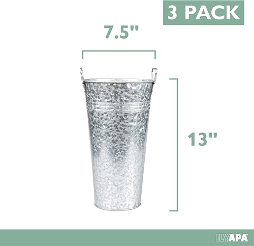 Miniatura 2 de Ilyapa Paquete de 3 jarrones de metal galvanizado, macetas rústicas de 13 pulgadas de alto