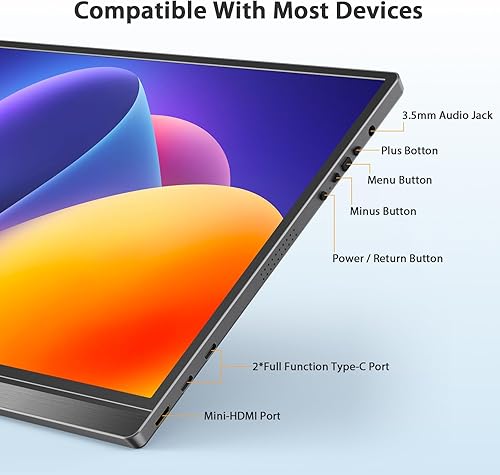 Miniatura 3 de QQH Monitor portátil, pantalla de viaje de aleación USB C HDMI de 15.6 pulgadas FHD 1080P para computadora portátil con cubierta inteligente y