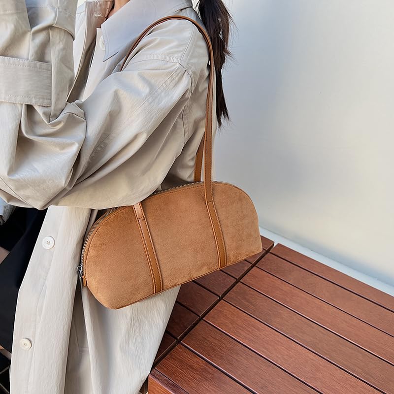 Suede Shoulder Bags for Women- Brown Suede Purse 2025 Bowler Bag Vintage Slouchy Tote Bag Fall Purse3