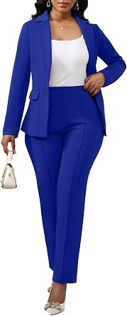 2 Piece Blazer Outfits for Women Casual One Button Blazer Jacket with Pant Suit Long Sleeve Sexy Bodycon Pantsuits