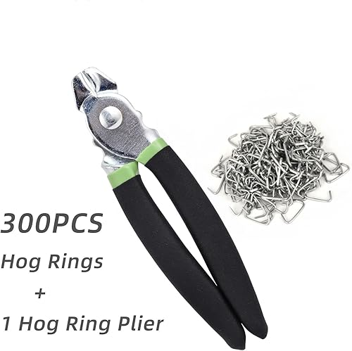 Miniatura 2 de Juego de alicates para anillos de cerdo con 300 anillos de cerdo de 34 pulgadas, kit de alicates de acero galvanizado para cercas y tapicería