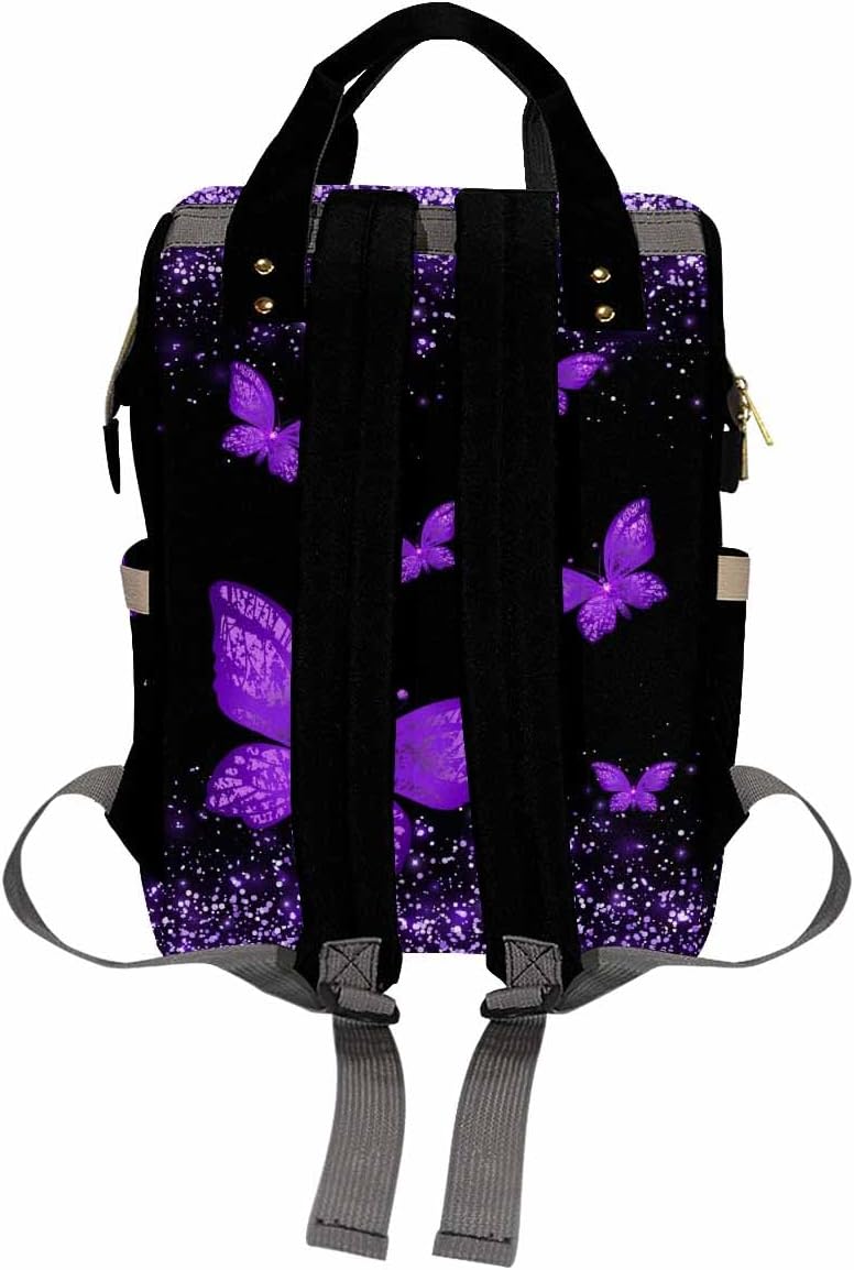 Customized Name Diaper Bag Backpack, Custom Purple Dots Bag Baby Diaper Bag with Stroller Straps Personalized Mother's Day Daypack for Outdoor Shopping Travel