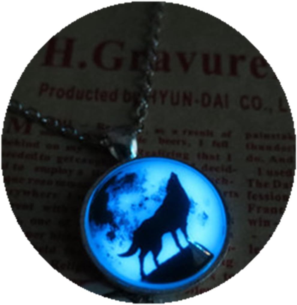 SDFBMJN Glow Blue Moon Wolf Necklace, Prom Jewelry, Party Jewelry,Glow in The Dark Jewelry,Glowing Pendant Necklace