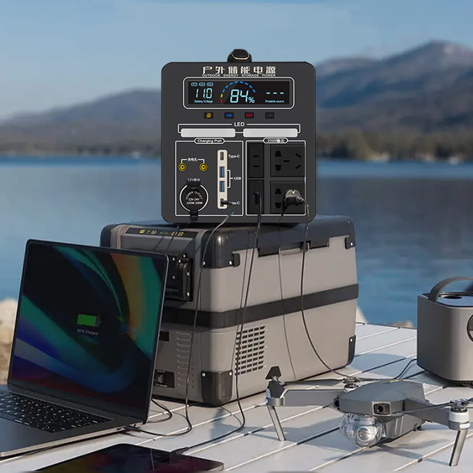Syfunlv Solargenerator,Tragbares Kraftwerk,220 V 1500 Reiner Sinuswellen-Energiespeicher mit LCD Anzeige 32 * 19 * 20cm für Urlaub auf dem Campingplatz, Wohnmobil,Outdoor Abenteuer & Notfälle