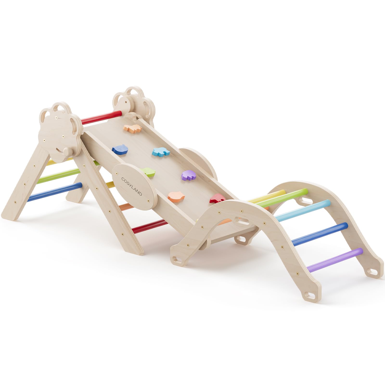 COSYLAND 8 en 1 Triángulo de Escalada Montessori con Arco y Rampa, Set Plegable Infantil, Juguete de Madera Resistente para Interior, Niños 18 Meses-6 años, Natural/Madera Clara, Grande — view 13