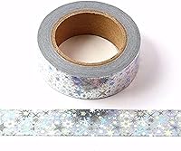 Vista 1 de Syntego Cinta adhesiva Washi de papel de aluminio sólido, 0.591 in x 32.8 ft (estrellas holográficas plateadas)