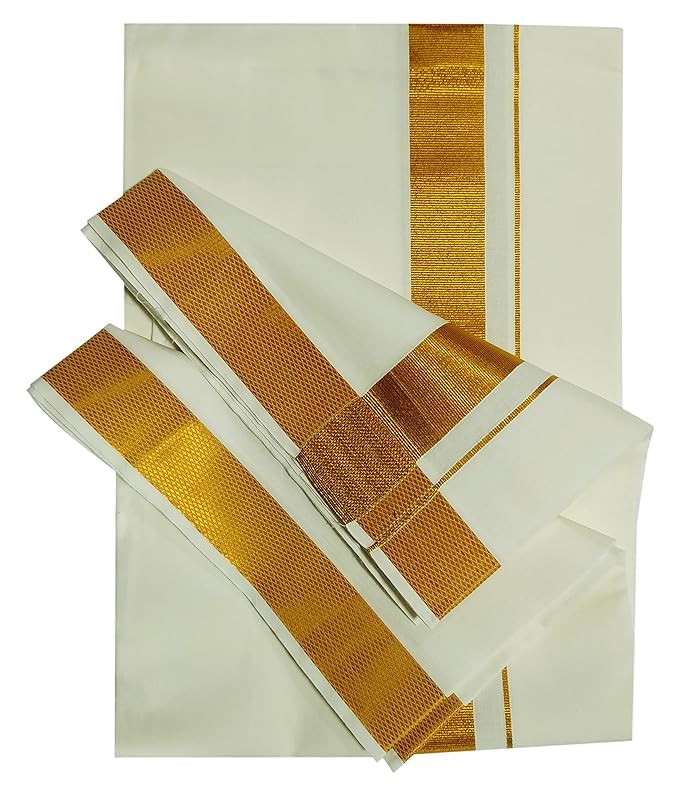 Kolakeer® Men's Easy-To-Wear Welcro 100K Zari Border Cotton Dhoti with Pocket - Double Layer Dhoti with Adjustable Waist Size4