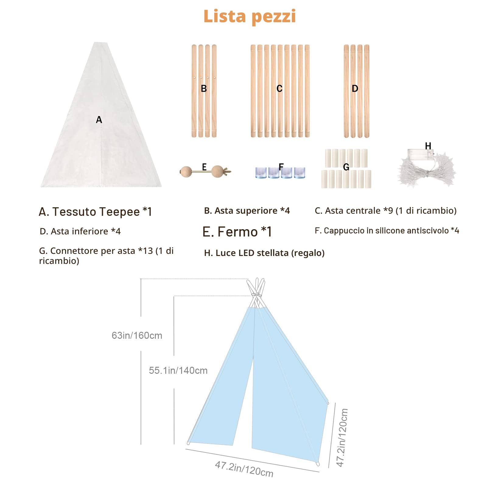 Teepee Tenda per Bambini, Tenda Indiano con Luci Fatate Tenda da Gioco Portatile Tenda da Gioco Castello Giochi per Bambini per Interni ed Esterni