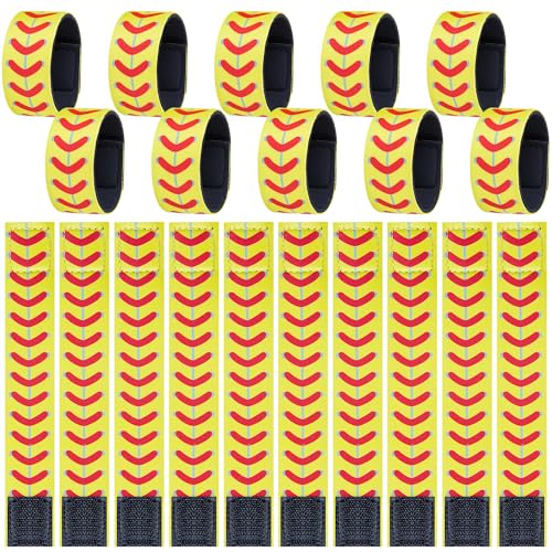 20 Pcs Softball Sleeve Holders-7.4 Inch Softball Shirt Sleeve Straps-Yellow with Red Stitching Fastpitch Sports Shirts Sleeve Ties for Women Men Teens Sports Activities