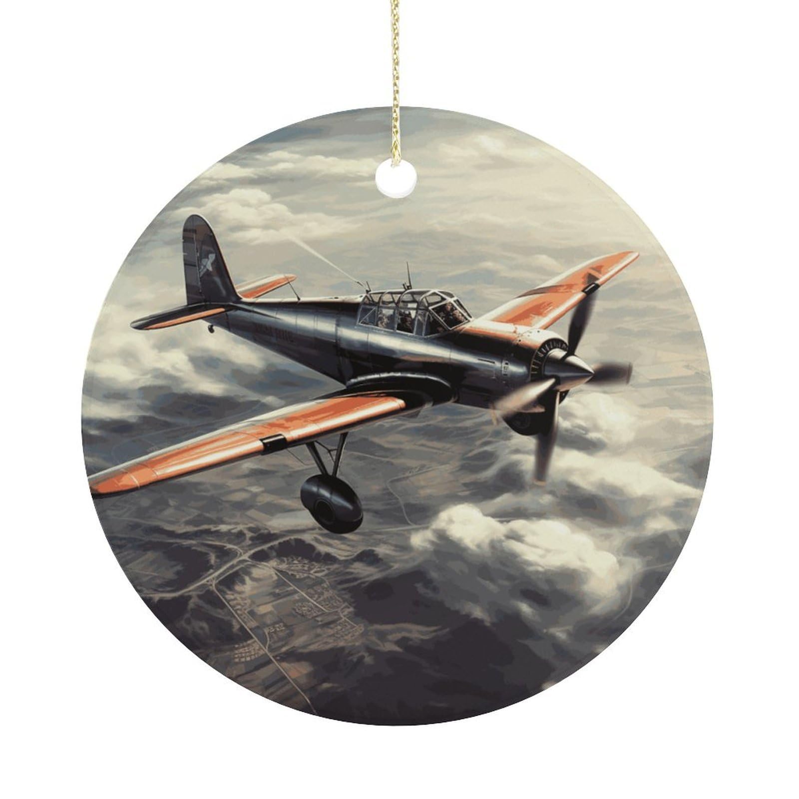 Personalized Christmas Ornaments 2025 Ceramic Hanging Retro Airplane Ornaments with Gold String Double-Sided Vintage Holiday Decorations for Tree Mantel Tabletop Xmas Party Favors